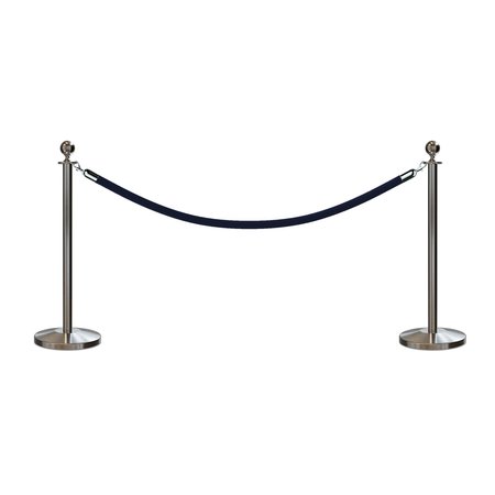 MONTOUR LINE Stanchion Post and Rope Kit Sat.Steel, 2 Ball Top1 Dark Blue Rope C-Kit-2-SS-BA-1-PVR-DB-PS